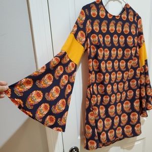 GB Bell Sleeve Mini Dress with Retro Design